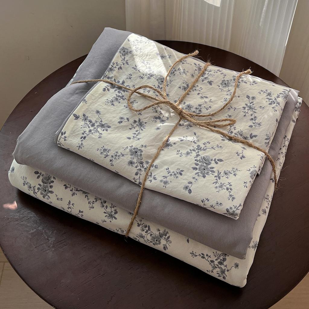 Korean Style Bedding Sets Floral Flat Sheet Duvet Cover Pillowcase Twin Queen Full Size No Filling Fitted Sheet Set Home Decor