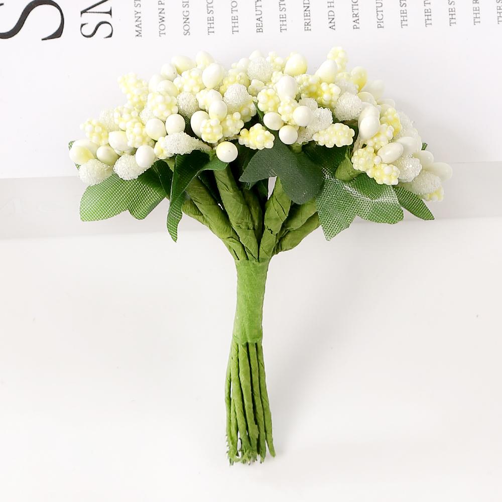 12 Piezas/Lote Flor Artificial Baya Estambre Bordado Hecho a Mano Decoración de Boda Decoración de Navidad Accesorios para Corona de Flores DIY