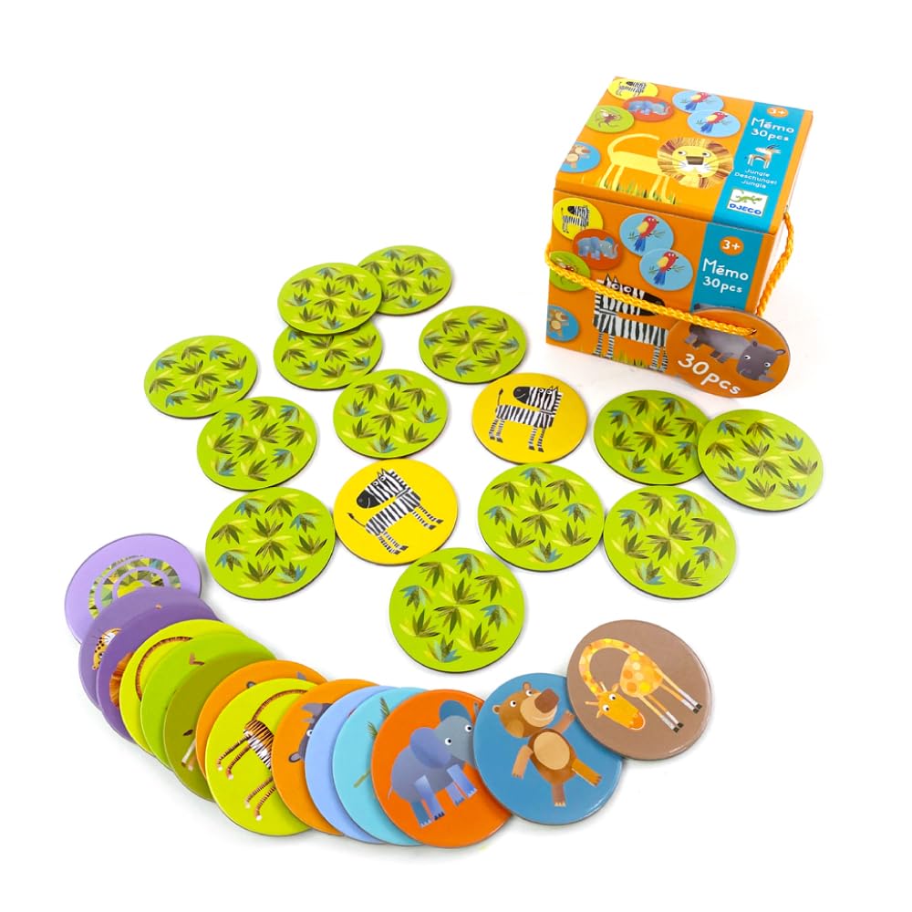 DJECO Memo Jungle Concentration Card Game Picture Matching Card Educational Toy Memory Montessori Ages Kindergarten Entrance School Entrance Summer