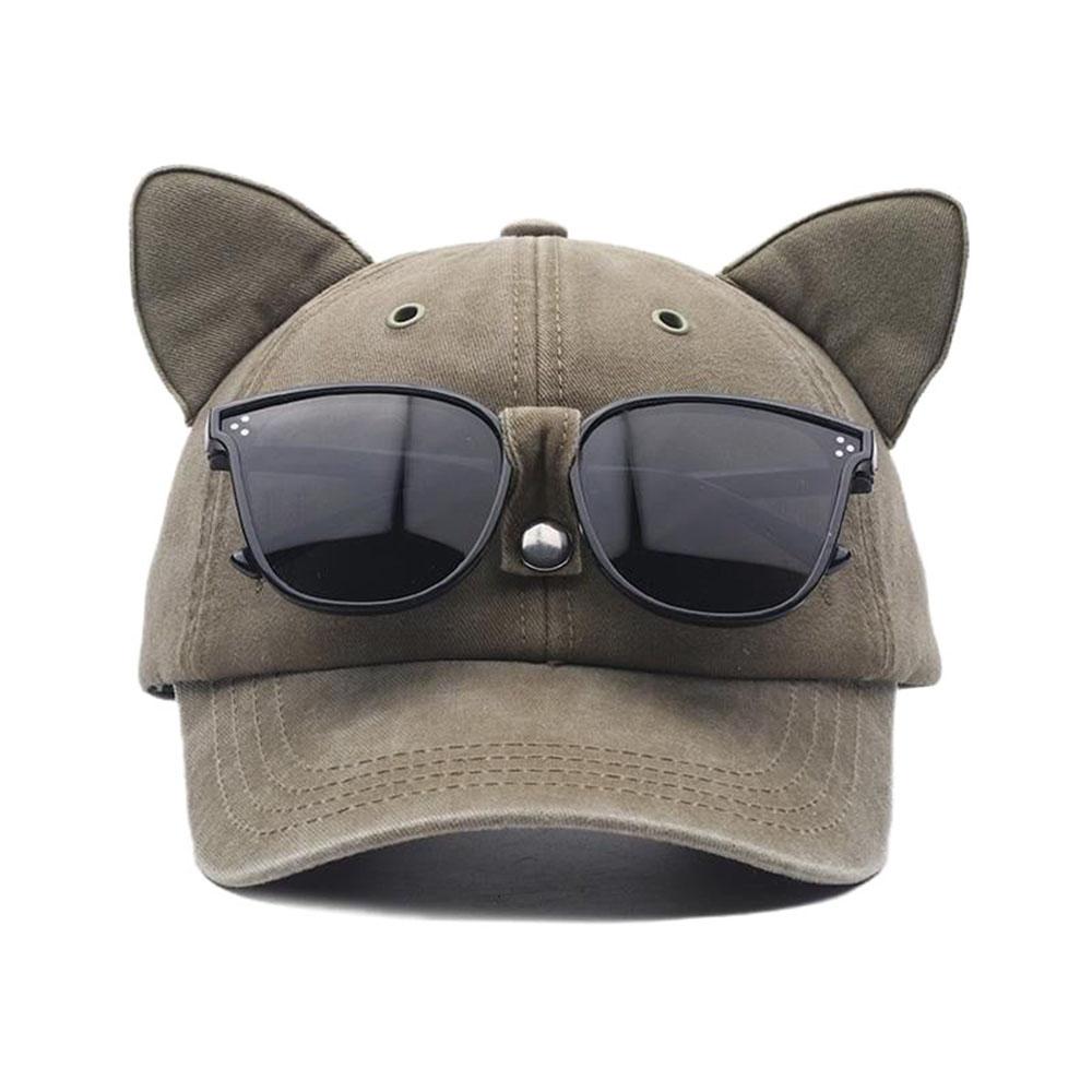 Women Cute Cat Ear Baseball Cap Vintage Wasned Cotton Peaked Caps Unisex Breathable Adjustable Streetwear Hip-Hop Dad Hat