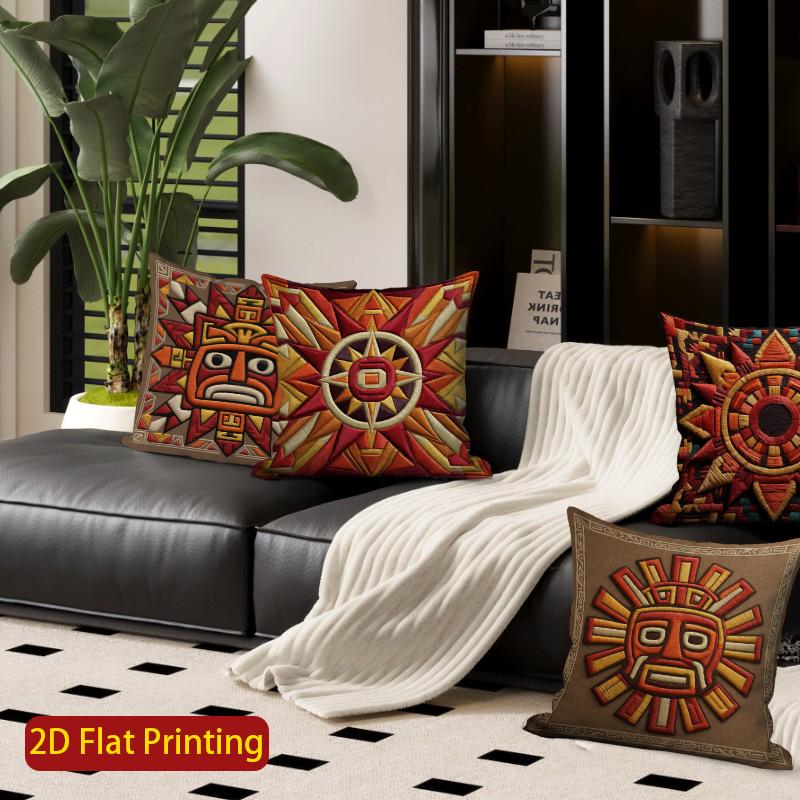 2D Aztec Sun God Square Throw Pillow Covers Pattern Cushion Cover Suitable For Sofa Bedroom Car Pillow Cover