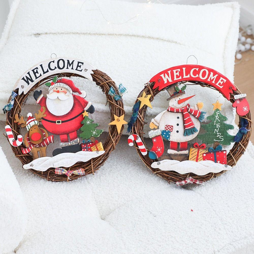 Creative Christmas Welcome Door Pendant Retro Santa Claus Snowman Decoration  Home