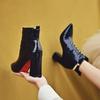 Fashion Sexy Ladies Pumps Winter Shoes Red Green Blue Classic Womens Ankle Boots Block High Heels Pointed Toe  Boots 2024