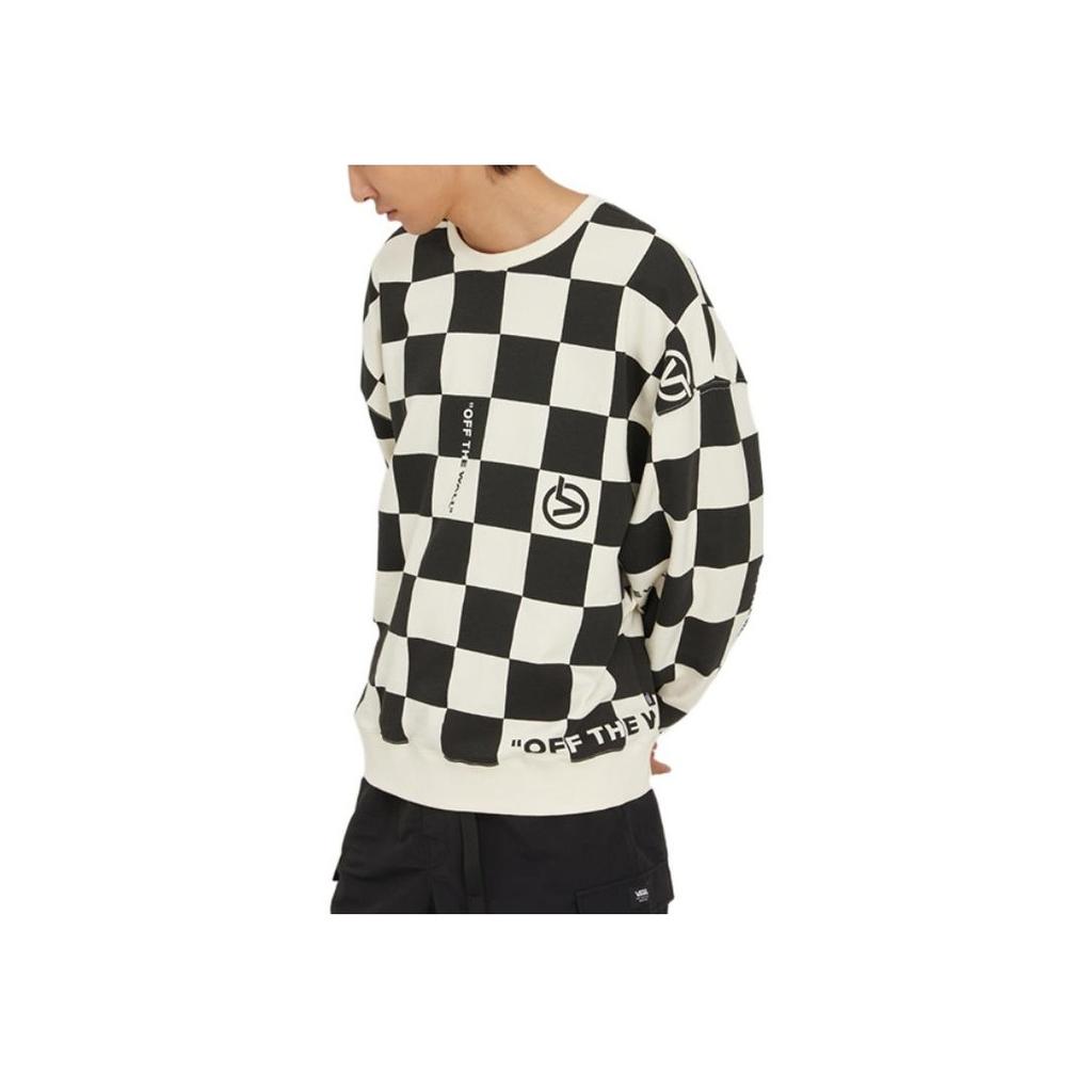 Vans FW22 Contrast Checkered Print Crewneck Sweatshirt Men Sweatshirt Black White VN0A5H7GY7C
