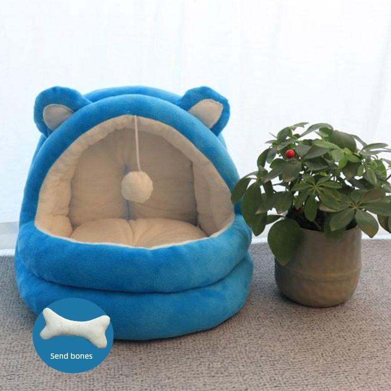 

Kennel All Year Round Neutral Semi-Enclosed Small Size Dogs Winter Heattech Dog Mat Winter Cat Nest Pet Supplies Small size [35*35*33] puppies/kittens Blue Bear I