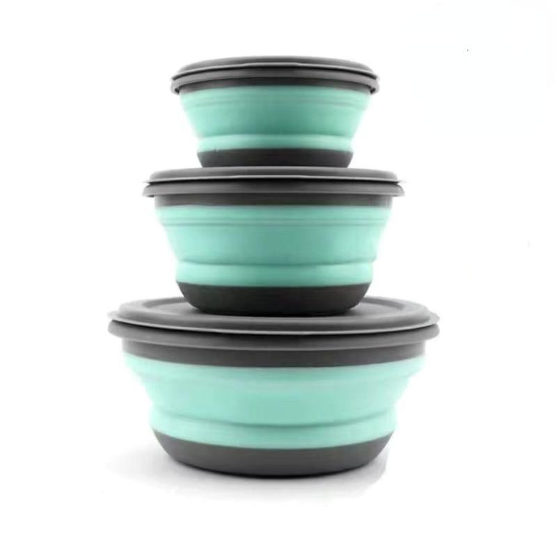 3Pcs Folding Camping Bowl Set Portable Silicone Kitchen Containers for Travel Outdoor Camping
