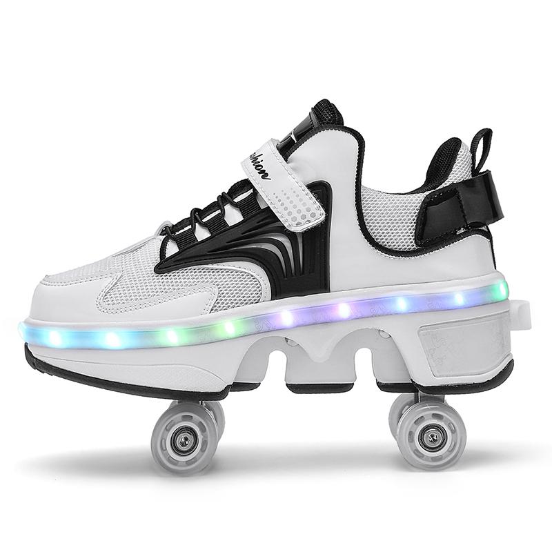 Kids Glowing Sneakers Kids Roller Skates for 6-15 Years Old Four-wheel Deformation Can Walk Can Skate Skates Mens Roller Sneakers