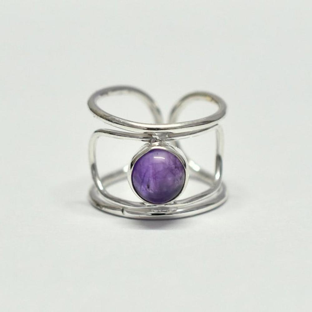 Natural Amethyst Ring, Amethyst Silver Ring, Boho Hippie Ring, Raw Stone Ring, Cab Stone Ring, Handmade Ring