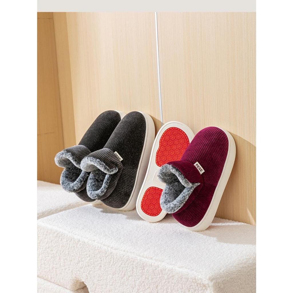 Winter Plush Thick Soled Cotton Slippers Bag and Heel for Men, Anti Slip for Women, Outdoor Wear, Indoor Home Cotton Shoes