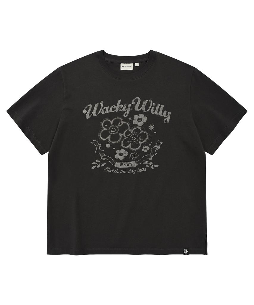 WACKY WILLY Women'S Big Lily Vintage Short Sleeve T-Shirt Charcoal