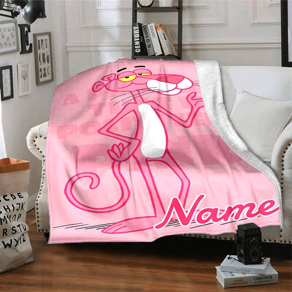 Custom Name Pink Panther Violin Flannel Blanket For Super Soft Cute Comfort Blanket For Travel Bedding Couch Sofa Blanket