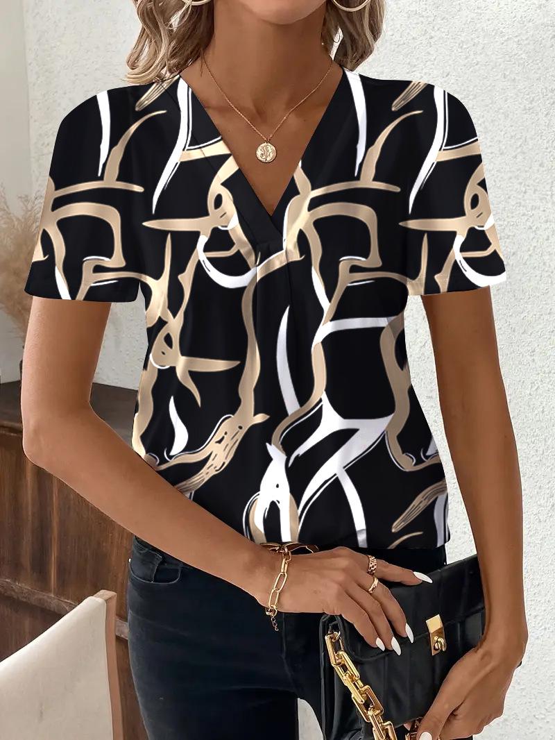 

Весна/Лето 2025 Европейская и Американская Мода Повседневный Топ Женский с V-образным вырезом и принтом Medium