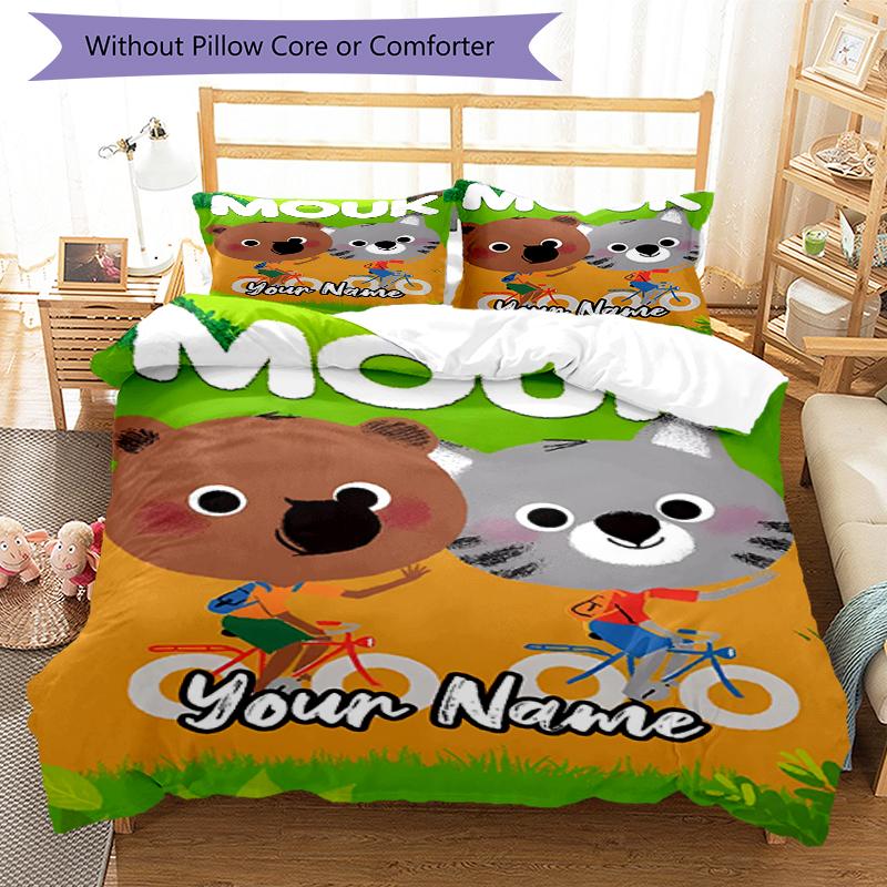 3pcs Custom Name Mouk Bedding Set Duvet Cover Closure Includes 1 Duvet Cover & 2 Pillowcases, Soft and Comfortable for All Seasons.
