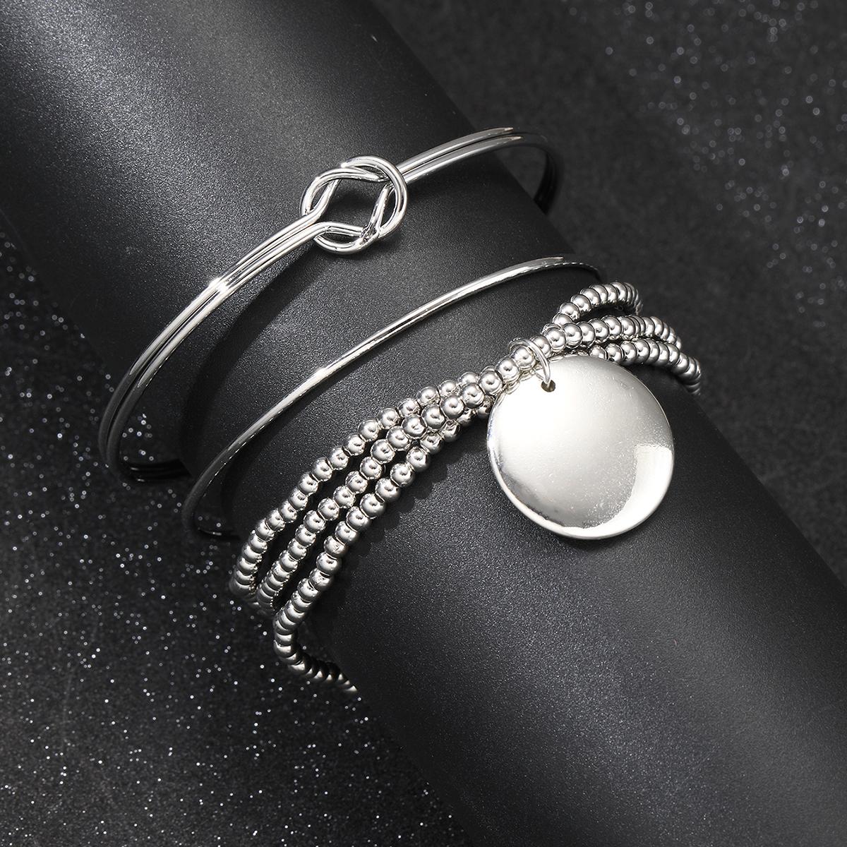 

3Pcs Bohemian Silver Color Bracelet Set Vintage Round Pendant Beads Open Bracelet for Women Punk Boho Beach Bangle Jewelry Gifts