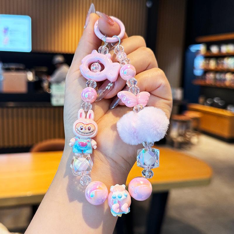 Creative Cartoon Beaded Keychain & Phone Lanyard - Cute Pendant for Schoolbags, Cars & Gifts