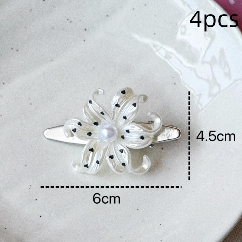 2/4Pcs Elegent Lily Hair Clips With Star Print Harajuku Vintage Ins Trendy Flower Shape Hairpin Aesthetic Hair Accessories Girls