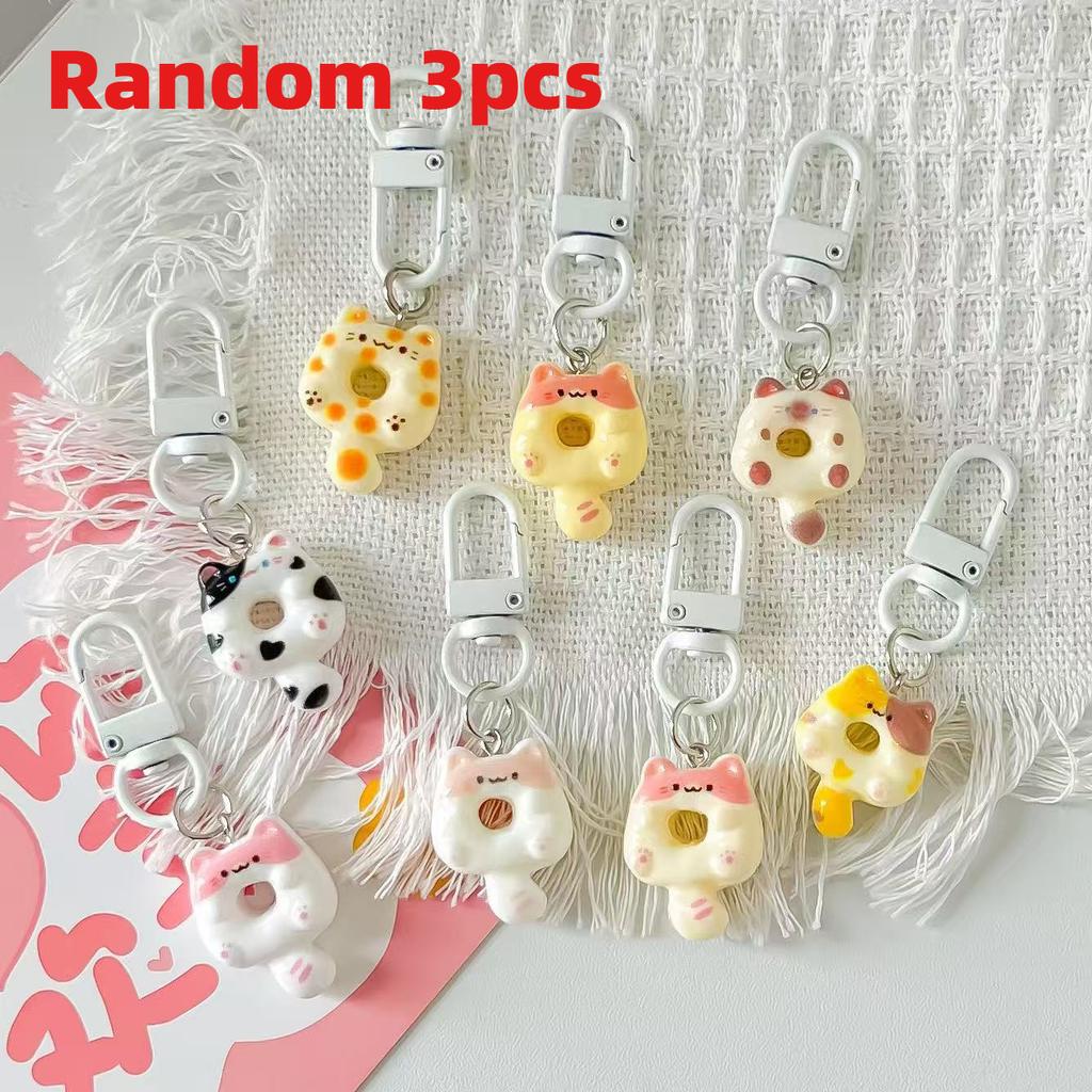 Cute Donut Cat Keychain Bag Pendant Student Backpack Decoration Best Friend Phone Chain Small Gift Accessory
