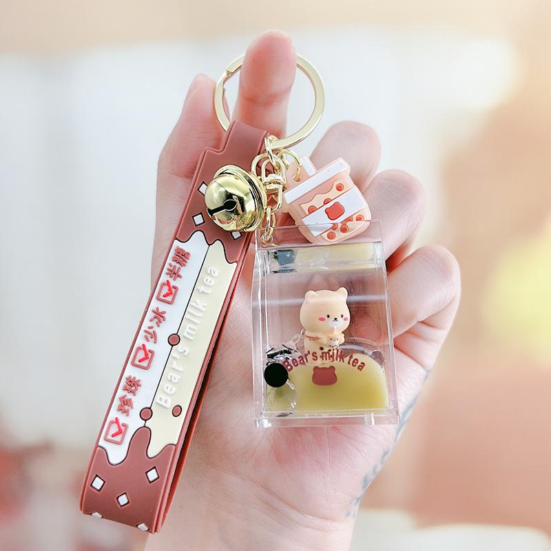 Pearl Milk Tea Bear Keychain - Floating Cartoon Pendant for Backpack or Car
