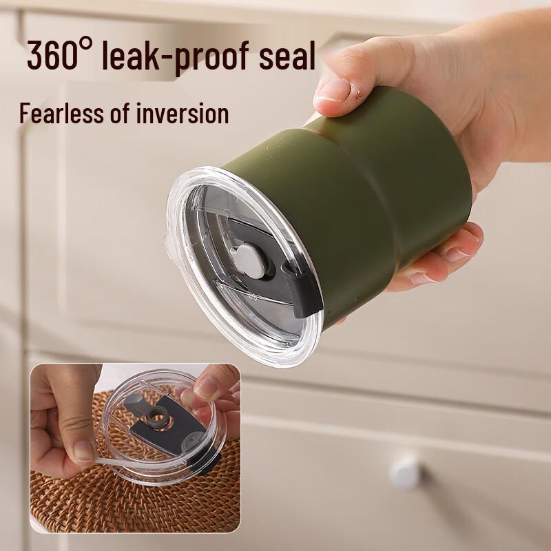 Baizi'en 304 Stainless Steel 0.3L Camping Cup with Lid and Straw