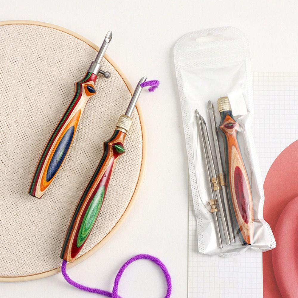 Creative Embroidery Stitch Pen Wooden Handle Punch Stitching Kit Gifts Punch Needle Set  Sewing