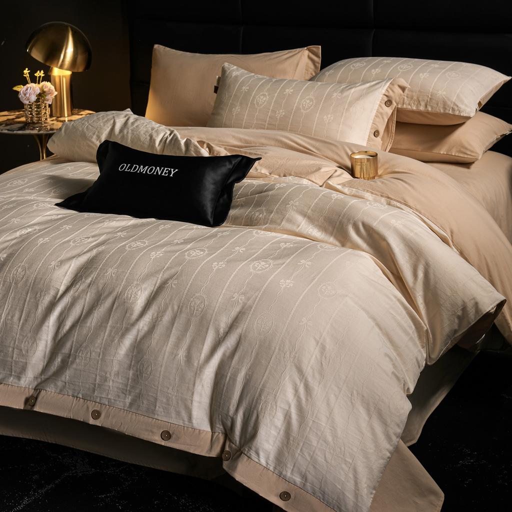 Pure Cotton Jacquard Cotton Abraded Skin-friendly and Warm Thickened Small Wide Edge Bedding Four-piece Set