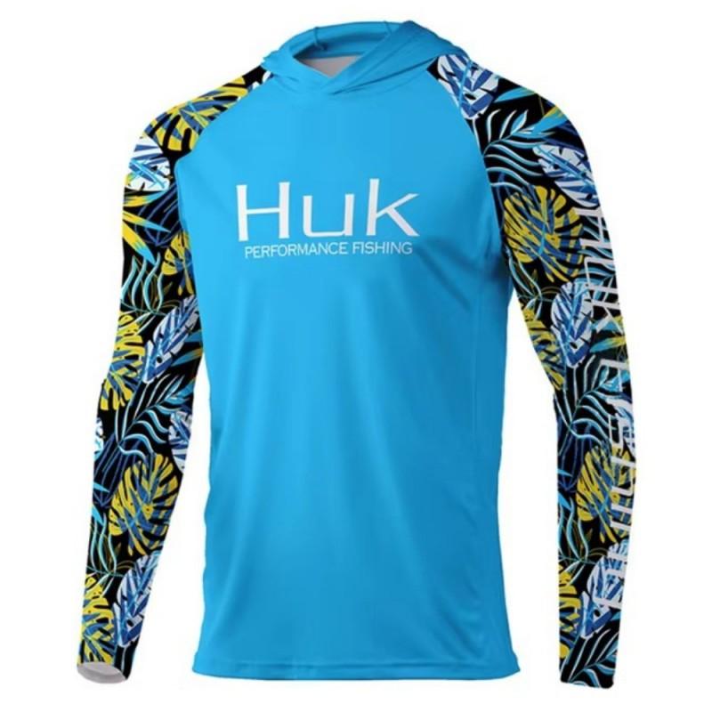 HUK Fishing Shirt Men's Long-sleeved Hooded Suit UPF50 Breathable T-shirt