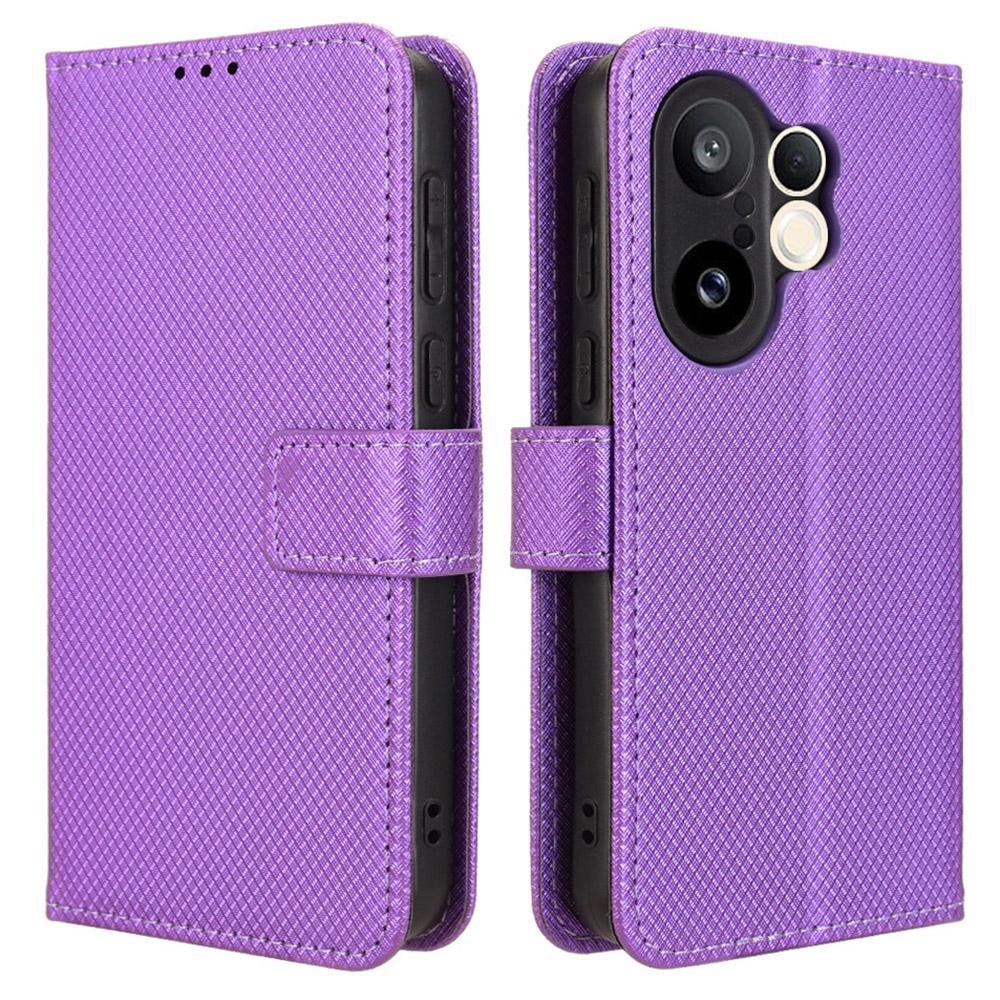 

Кожаный чехол-кошелек для vivo X200 FE 5G/S30 Pro mini 5G с ремешком, чехол для телефона с ромбовидной текстурой Purple