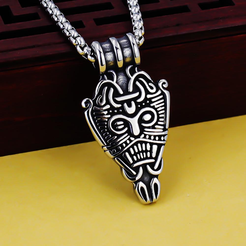 Odin Viking Helmet Titanium Steel Pendant Nordic Pirate Men's Necklace