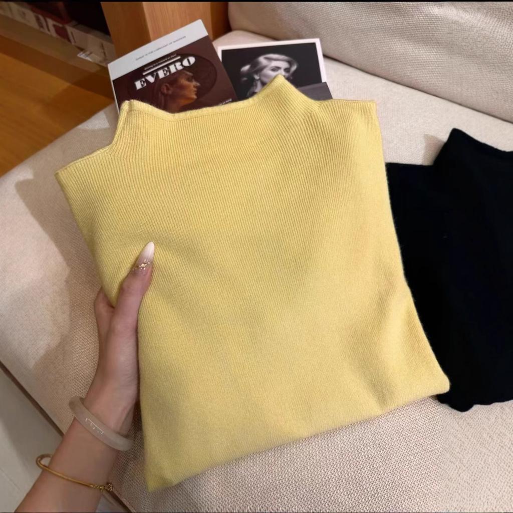 Korean Style Women's Stand-Collar Knit Sweater - Winter Versatile Inner Wear for Slim Neck Shape