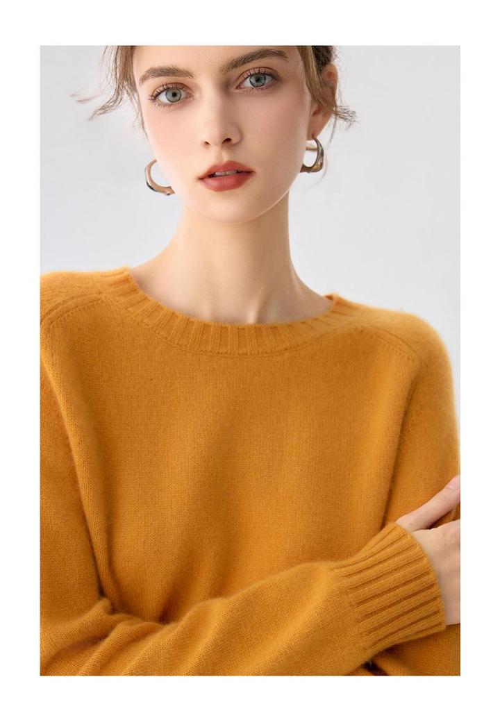 Lekasha Cashmere Women's Saddle Shoulder Round Neck Long Sleeve Sweater