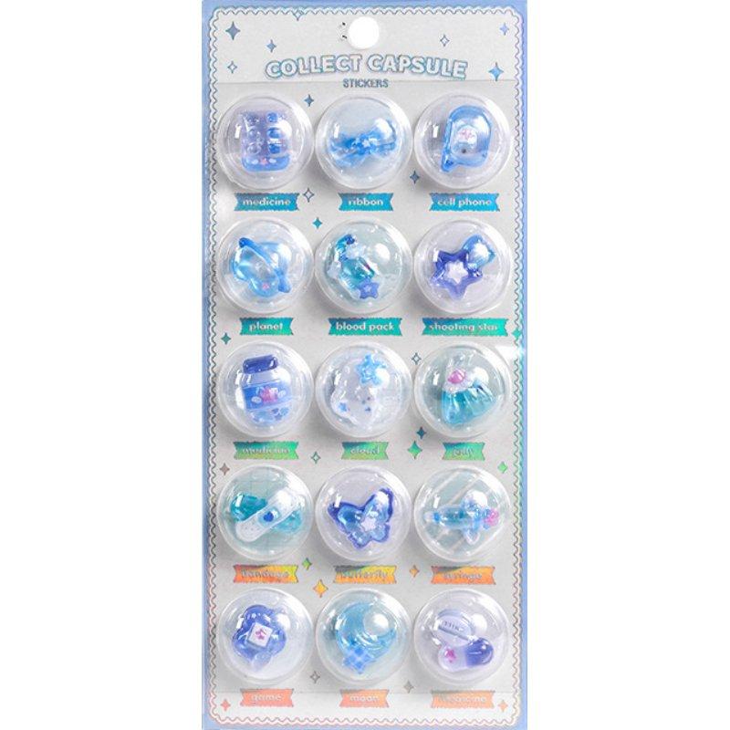 Creative 3D Capsule Embossed Crystal Sticker Kawaii 3D Relief Stickers Scrapbooking DIY Journal Cute Stationery School Sticker