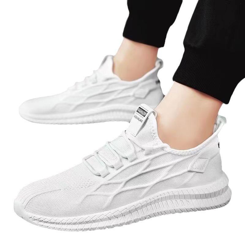 Soft-soled men's shoes summer new light and breathable running shoes mesh white shoes flying woven trendy shoes