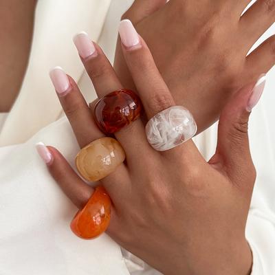 Vintage Temperament Resin Rings for Women Fashion Simple Colorful Transparent Finger Ring Female Daily Party Jewelry