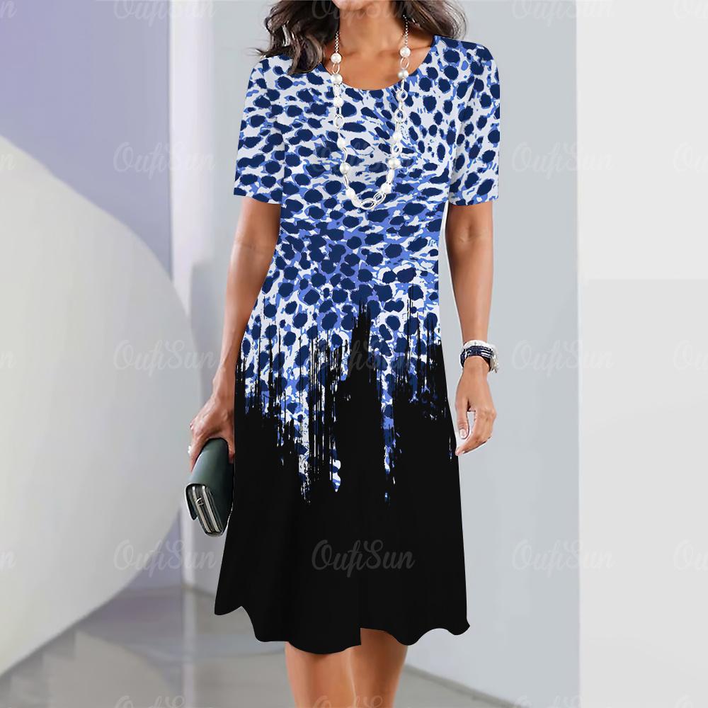 Leopard Print Damen Minirock Mode Sommer Knielange Kleider Straße Elegante verspielte Kleider 2023 O Hals weibliche Top Pullover