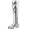 Sexy Women's High Boots Luxury Low Heels Over-the-knee Boot Patent Gold Silver Long Footwear Winter Shoes Lady Large Size 46