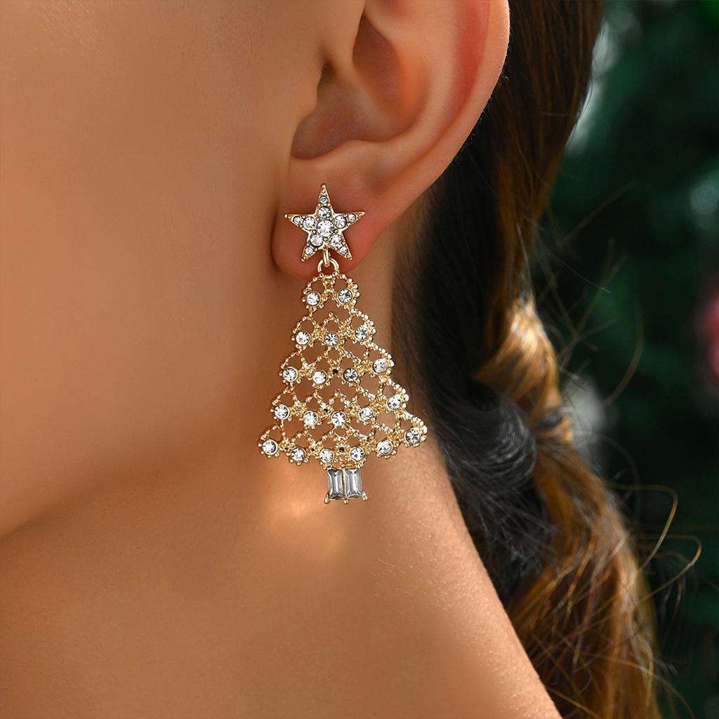 Christmas Tree Earrings for Women Geometric Design Festive Jewelry Gift for Holiday Party Daily Wear