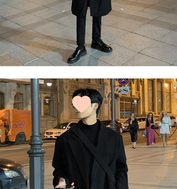 Men's Korean Style Over-the-Knee Wool Winter Coat - Thickened, Mid-Length, Loose Fit