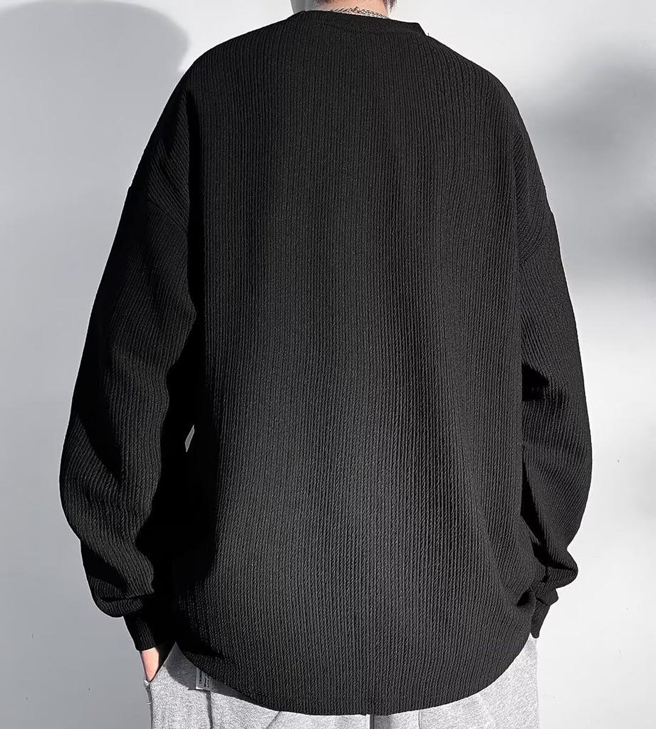 Bligo Long Sleeve Crew Neck Pullover Plus Solid Loose Korean Lightweight Men's T-Shirt, Sizes, Fall/Winter Wear, Color, Fit, Soft, Comfortable,