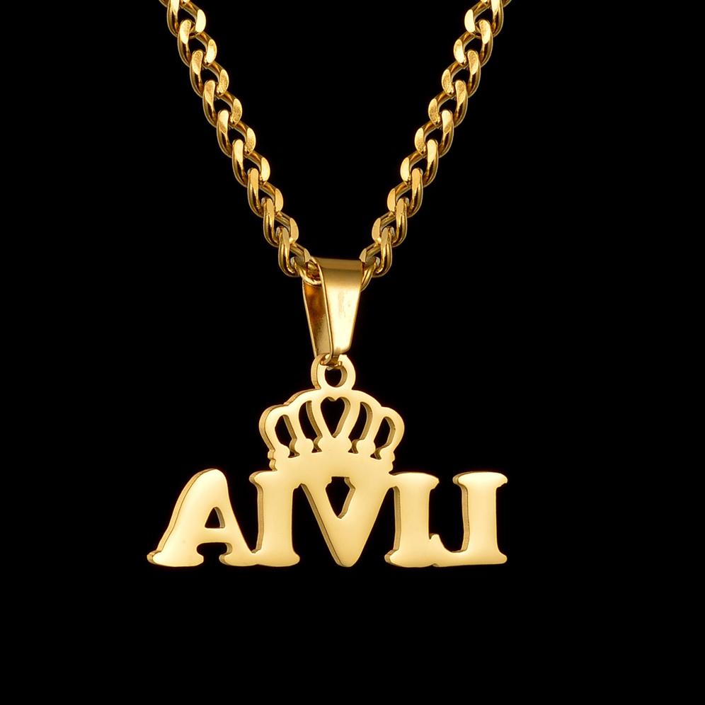 Atoztide Personalized Custom 5cm Big Pendant Names Necklace Stainless Steel Crown Cuban Thick Chain for Men Women Jewelry Gift