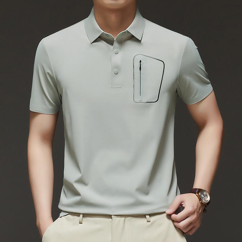 Business Men'S Trendy Brand Short-Sleeved T-Shirt Personalized Pocket Lapel T-Shirt Polo Shirt Internet Celebrity Slim-Fit Half-Sleeve