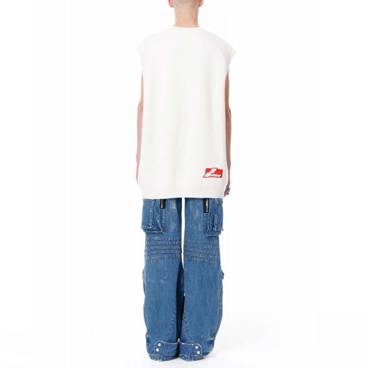 We11done Ss22 Logo Jacquard V-Neck Knitted Vest Unisex vests Off-White WD-KV1-22-648-U-IV