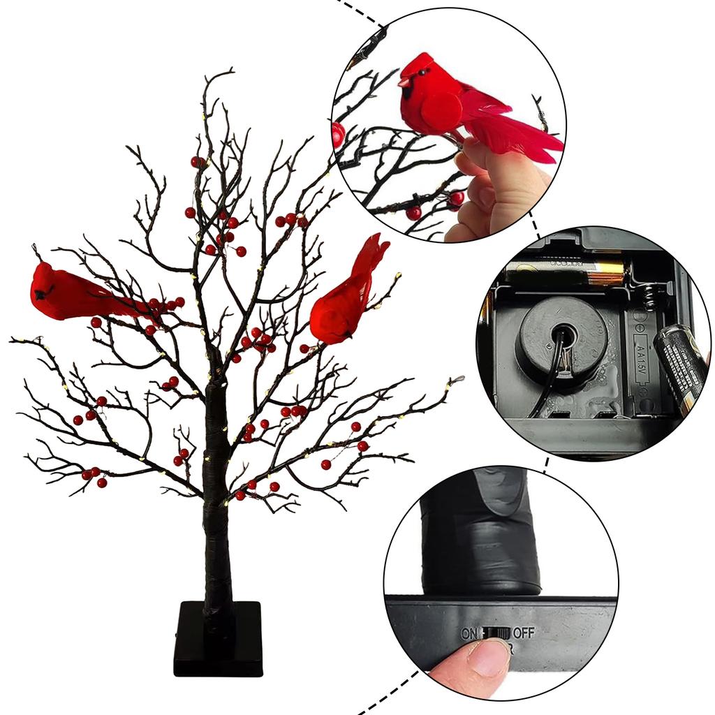 Christmas Cardinal Tree with Lights Light Up Holiday Atmosphere Decor Easy Assembly for Yard Pathway Garden Xmas Party Decoratio