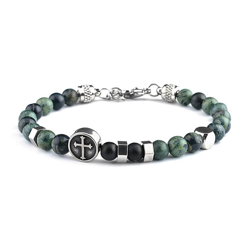 Verstellbares Edelstahl Kreuzarmband für Männer, nicht verblassend und hypoallergen, natürlicher Karten-Sodalith-Stein Armband, Geschenk für ihn