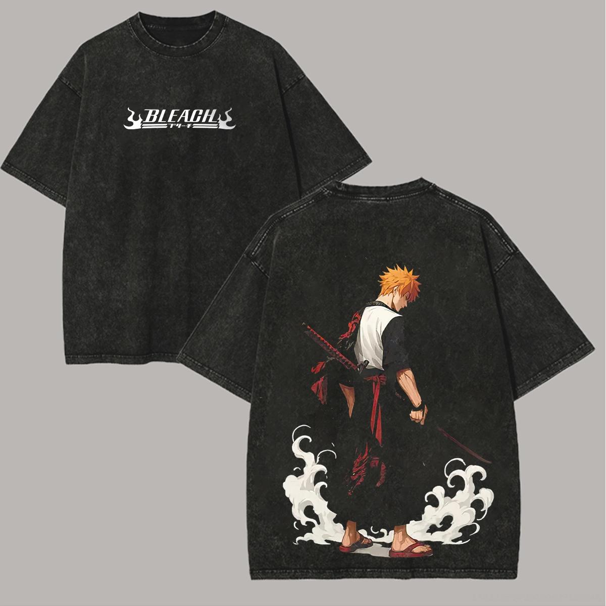 

Anime BLEACH Printed T-shirt Kurosaki Ichigo Vintage Washed T Shirt Men Clothing Summer Oversized Short Sleeve Cotton Tees Tops S чёрный