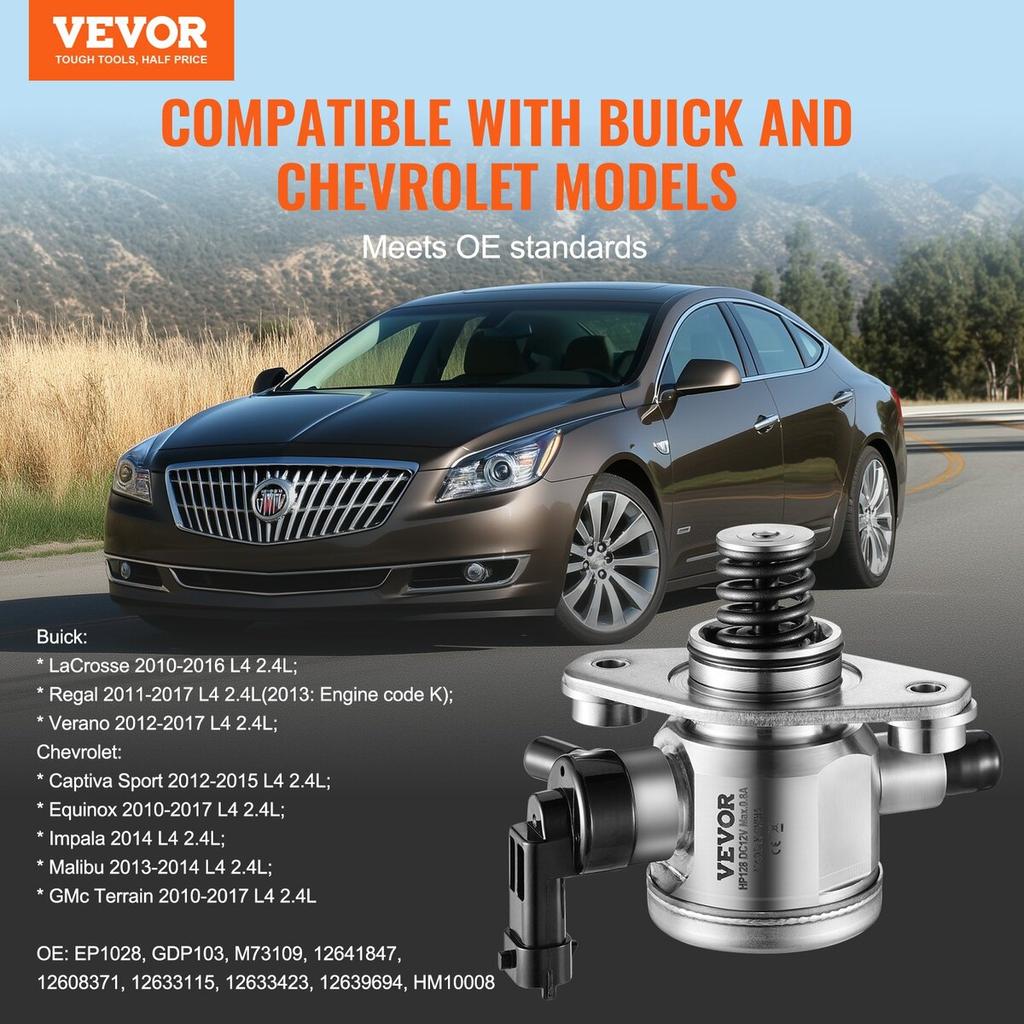 High Pressure Fuel Pump 50-80 L/h Flow Rate 0.5 Mpa Pressure for Buick Lacrosse, Regal, Verano, Chevrolet Captiva Sport, Equinox, Impala, Malibu, Gmc