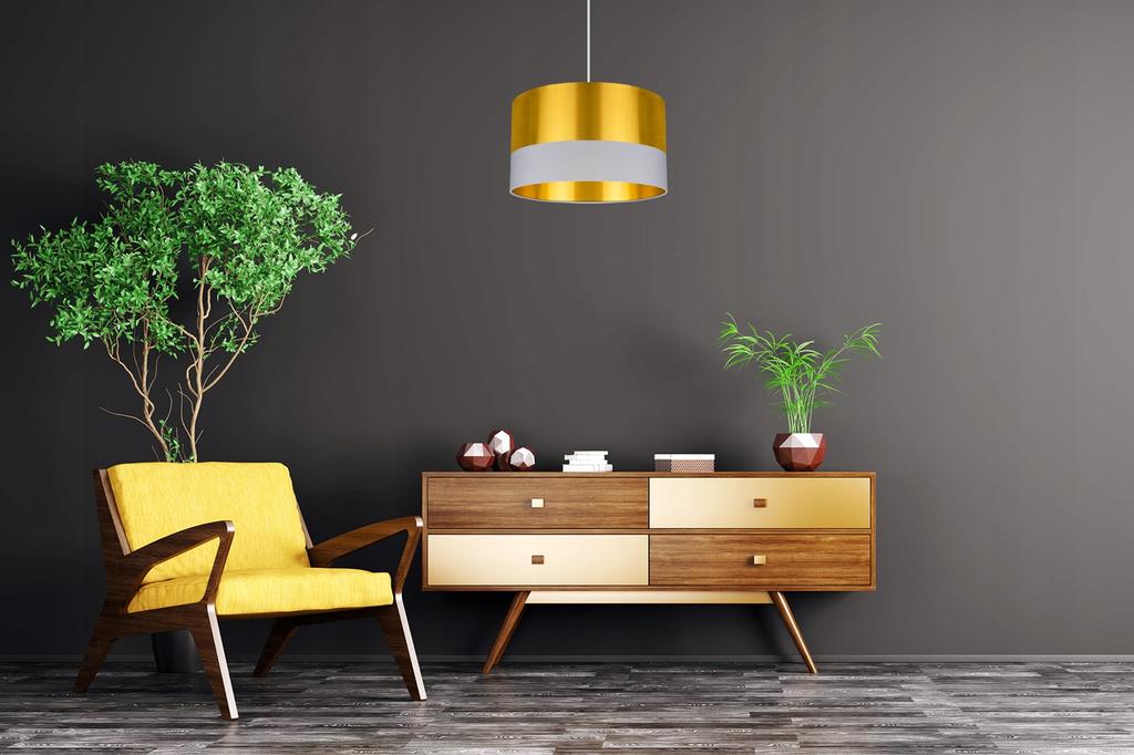 CEILING HANGING LAMP, GOLDEN LAMPSHADE, LED