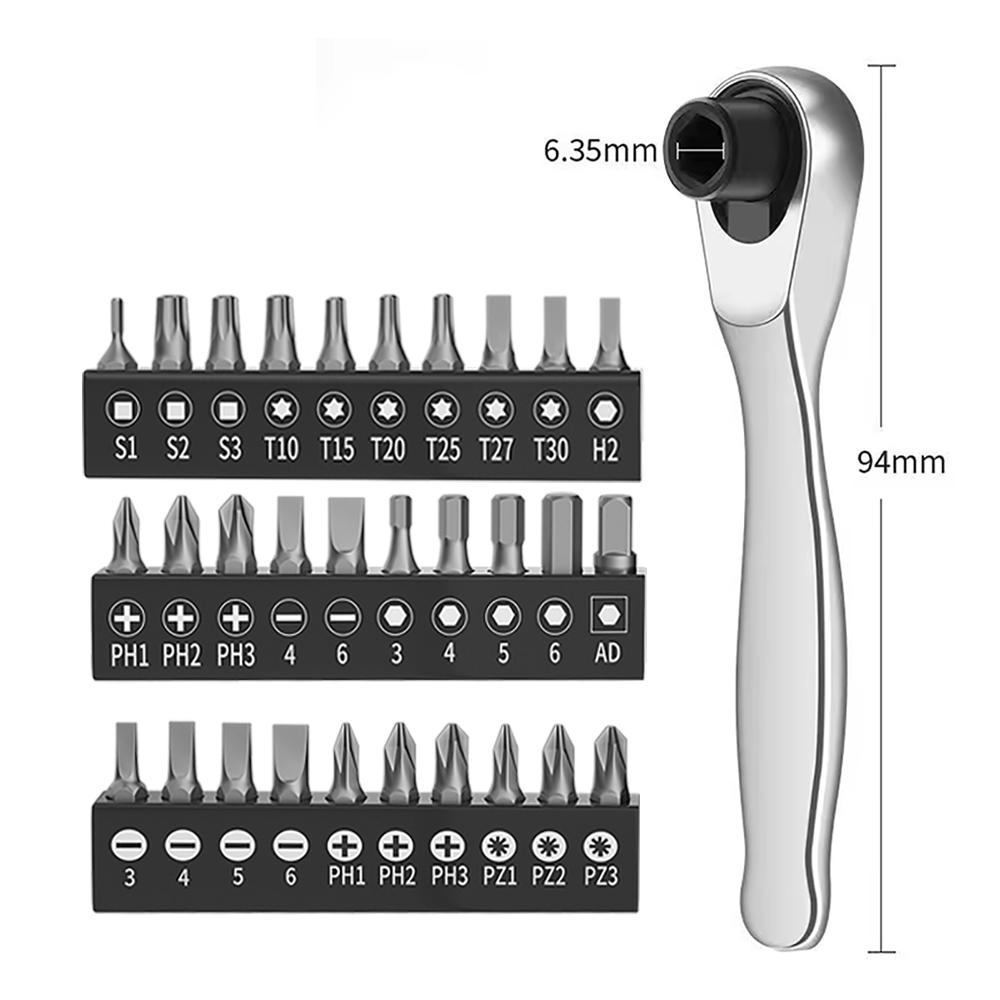 Mini Ratchet Wrench 1/4" Socket Set - Reversible Quick Screwdriver with Phillips, Hex, and Torx Multifunctional Kit