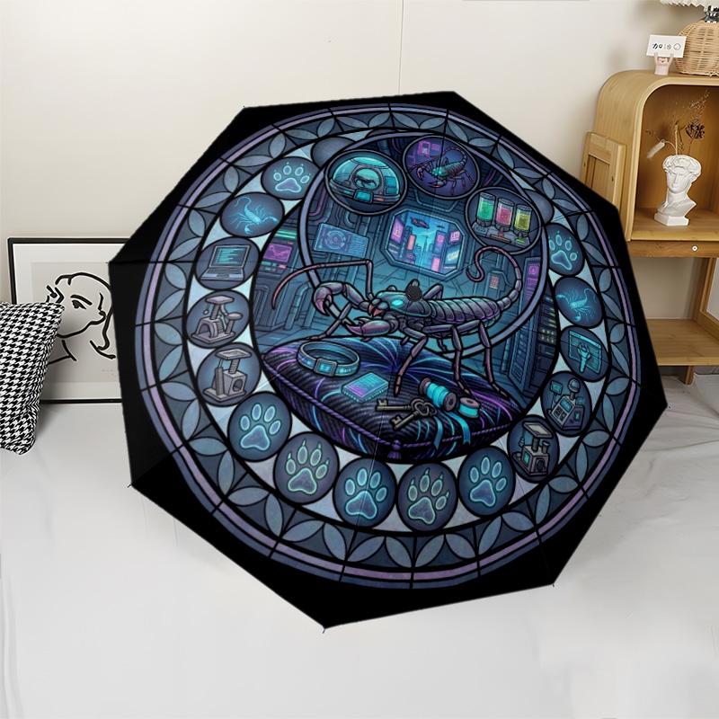 Cybernetic Scorpion Lab pattern umbrella, portable and foldable design, 8 ribs, a casual accessory for Halloween, Christmas, and birthday gifts.
