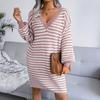 Women's Spring High Waist Pleated Dress Short Sleeve O Neck Knee Length Solid Color Butterfly Print