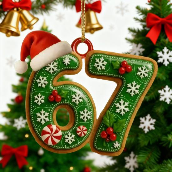 Christmas 67 Meme Acrylic Ornament Flat Santa Claus Reindeer Ice Cream Six Seven Xmas Tree Hanging Decoration Holiday Party Pendant